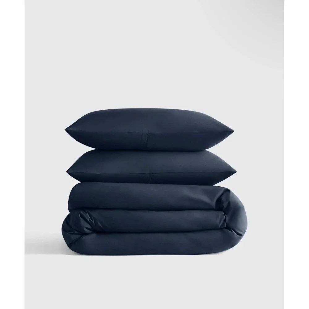 Quince Organic Cotton Percale Duvet Cover Set Full/Queen Navy